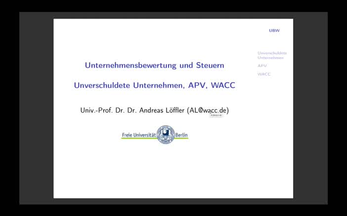 Thumbnail for UBW08: Unverschuldete Unternehmen, APV, WACC